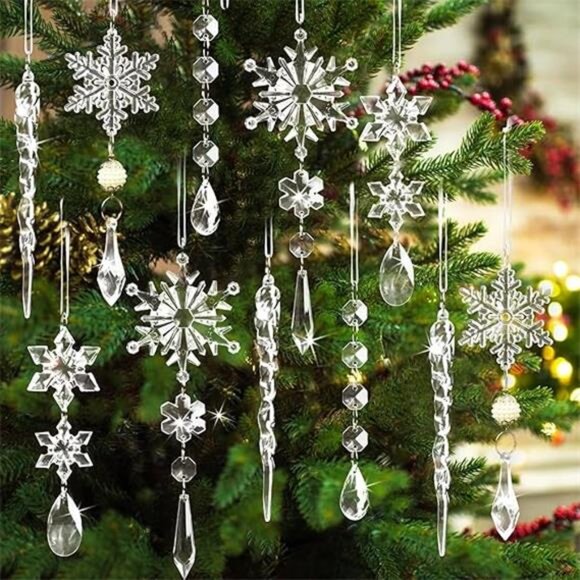 18pcs Crystal Christmas Ornaments for Tree Decorations-Hanging Acrylic Snowflake - Picture 7 of 7
